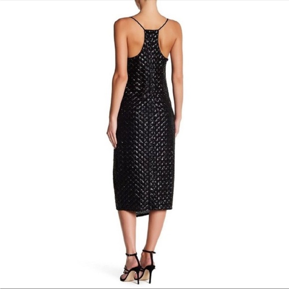 NWOT ABS ALLEN SCHWARTZ Black “Quilted” Sequin Midi Slit Slip Cocktail Dress M - Picture 2 of 8